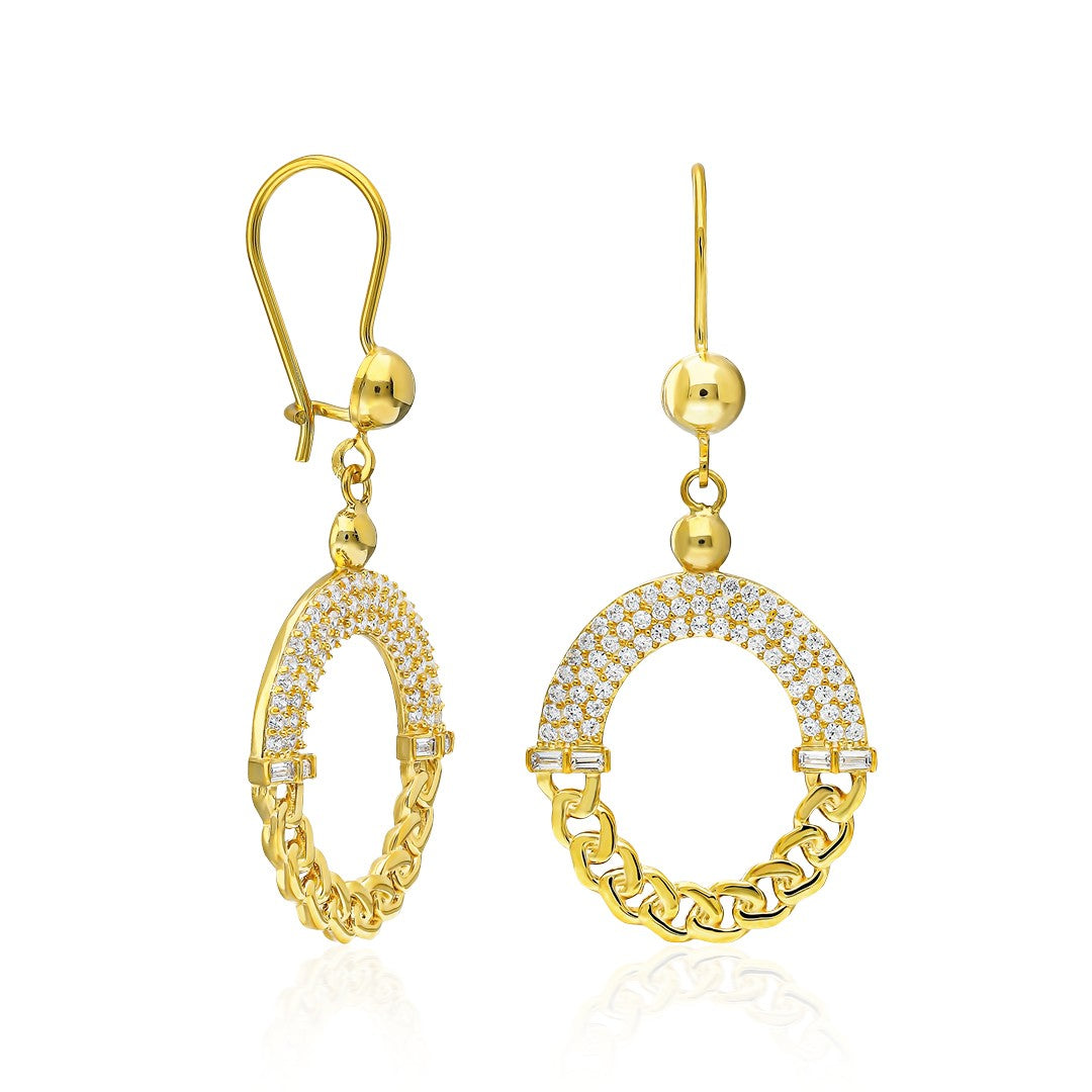 Zirkon Taşlı Oval Şık Tasarım Küpe - 925 GÜMÜŞ