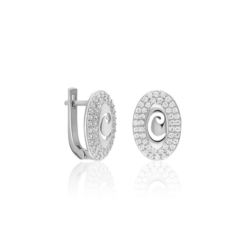 İki Sıra Taşlı Oval Küpe - 925 GÜMÜŞ