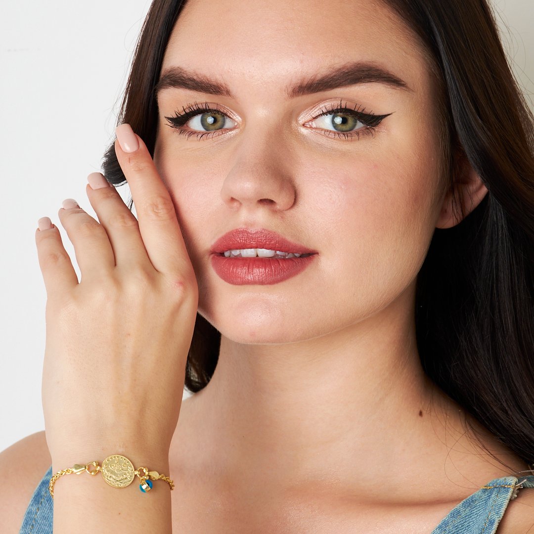 Tuğralı Nazar İşlemeli Zincir Bileklik - 925 GÜMÜŞ