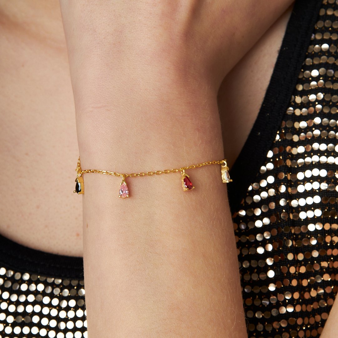 Renkli Gözyaşı Bilezik - 925 GÜMÜŞ