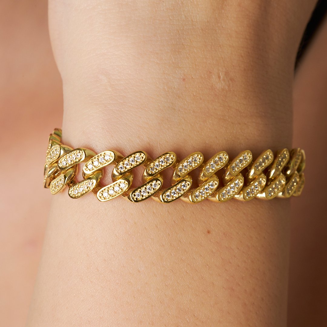 Taşlı Kalın Gurme Bileklik - 925 GÜMÜŞ