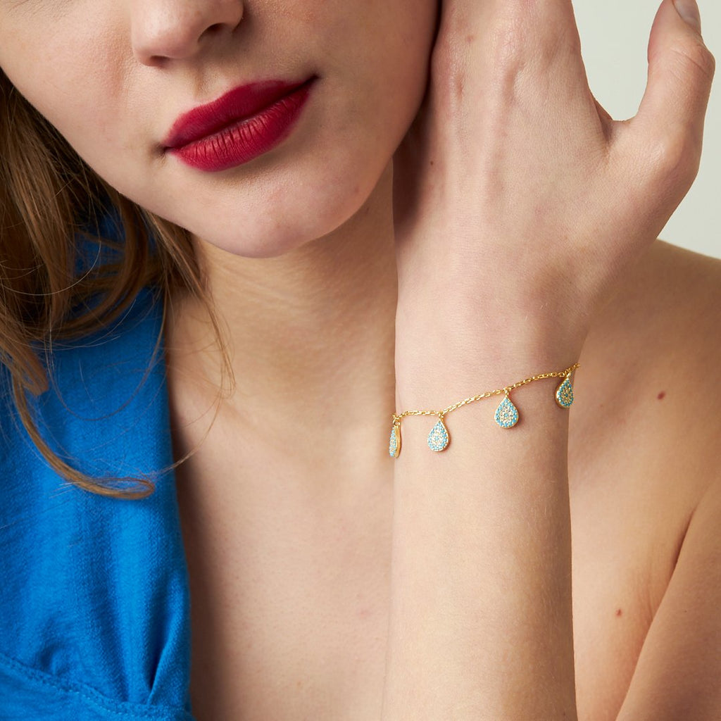 Renkli Taşlı Damla Bileklik - 925 GÜMÜŞ