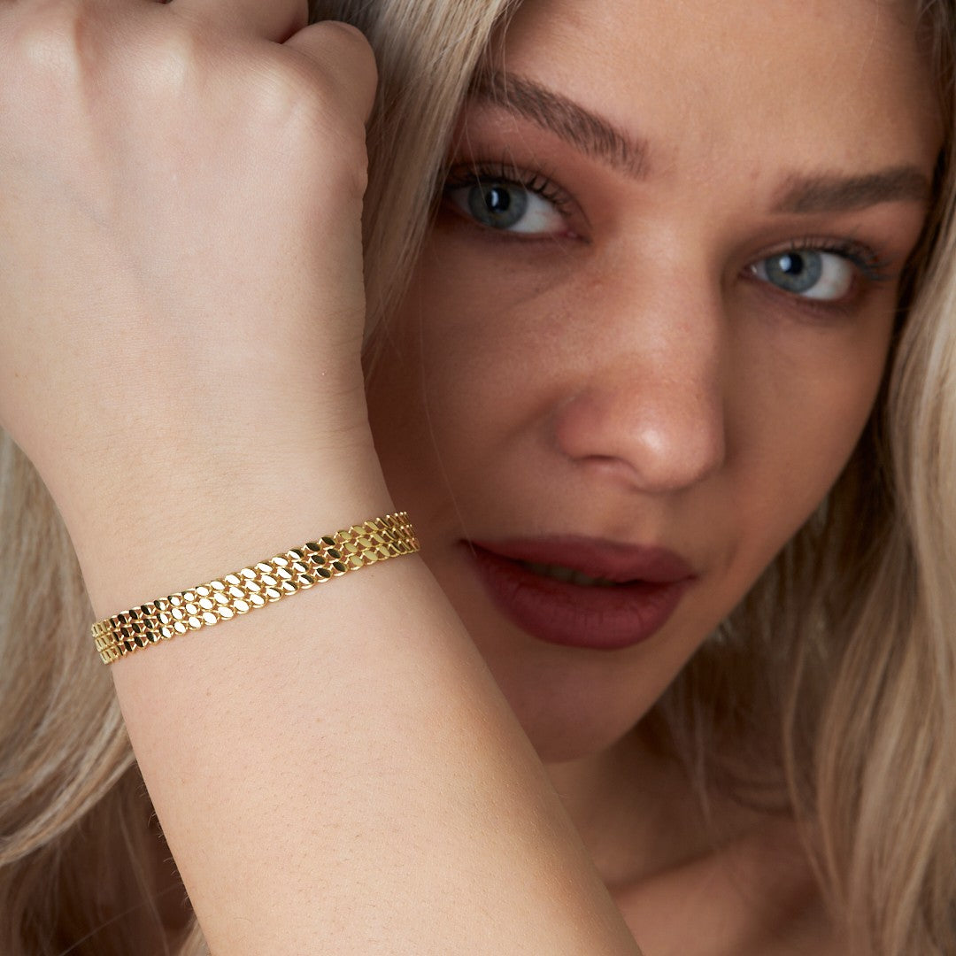 Üç Sıra Pullu Zincir Bileklik - 925 GÜMÜŞ