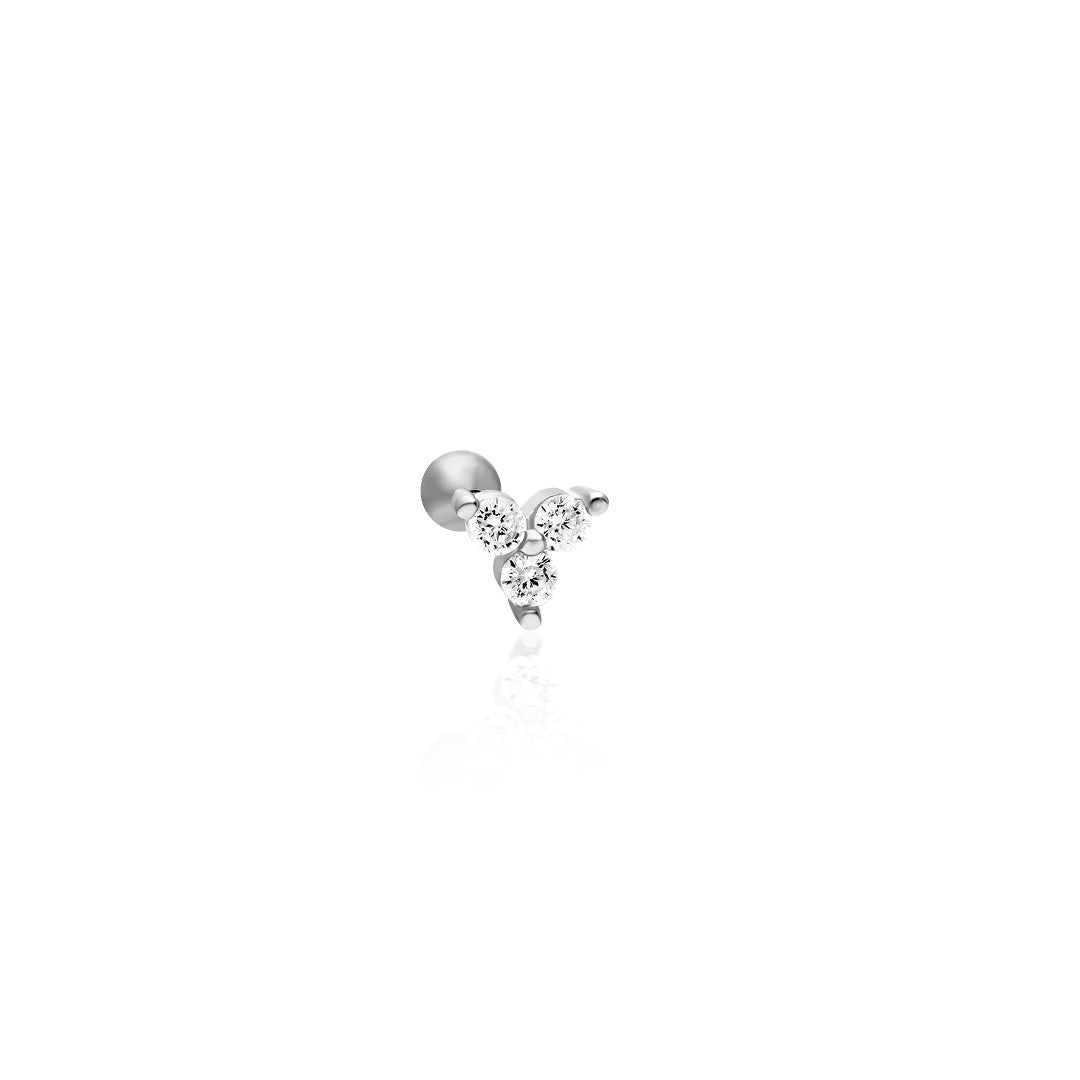 Üç Taşlı Piercing - 925 GÜMÜŞ