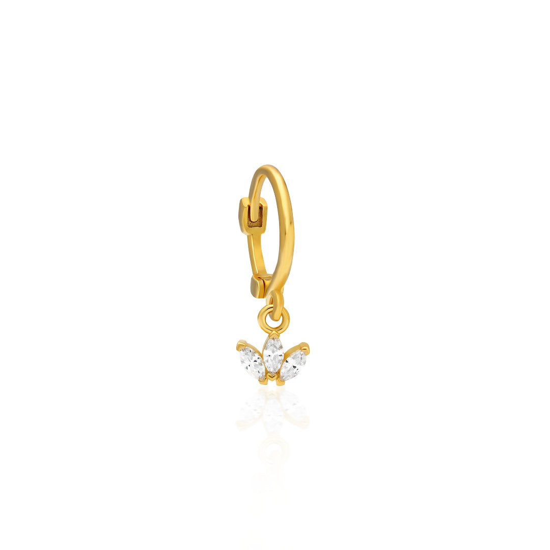 Üç Taşlı Sallantılı Piercing - 925 GÜMÜŞ